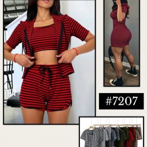 Conjunto Deportivo 3 Piezas para Mujer BUZA.F #7207 – Colores Surtidos | Tallas CH/M y G/XG Paquete de 12pz