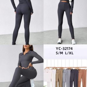 Conjunto Deportivo Ajustado para Mujer Top Manga Larga + Legging Modelo YC-32174 – Colores Surtidos | Tallas S/M y L/XL Paquete de 12pz