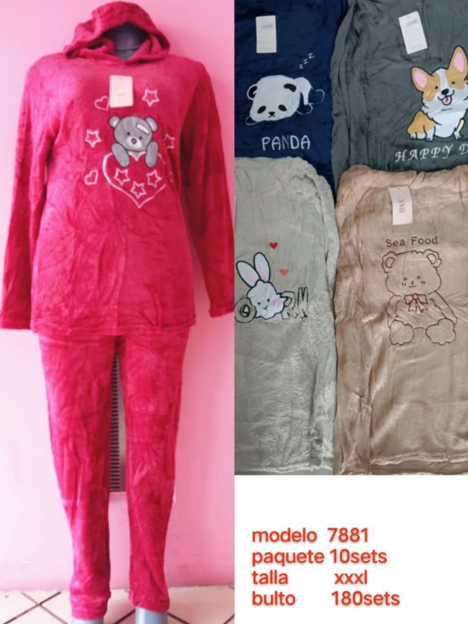 Pijama Afelpada de Panda para Mujer Conjunto 2 Piezas Modelo 7881 – Diseños Surtidos | Unitalla Paquete de 12pz